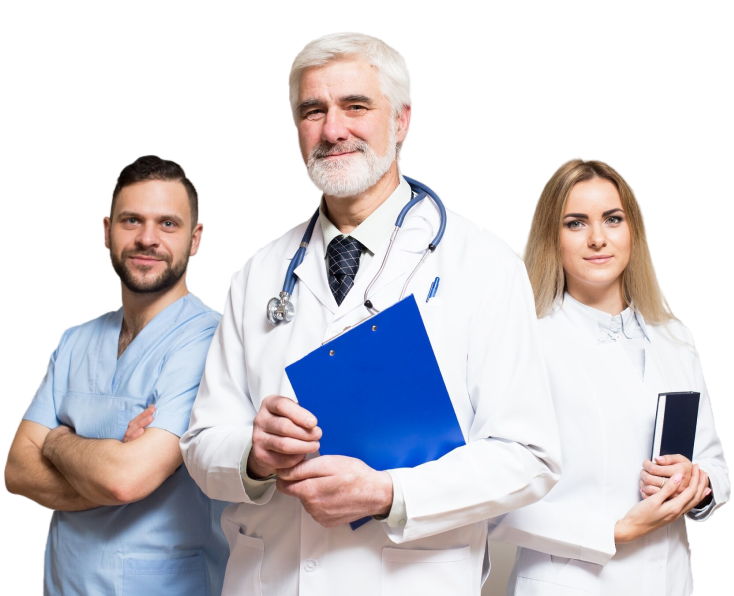 A team of three healthcare professionals